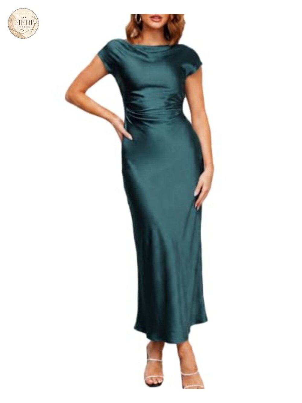 Women's Satin Backless Midi Dress Cocktail Wedding Guest Formal